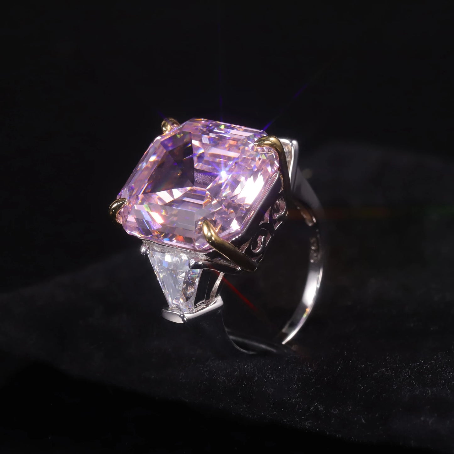 Vintage Rhombus Diamond-fire CZ Pink Ring - 925 Sterling Silver Statement Jewelry by Choosen