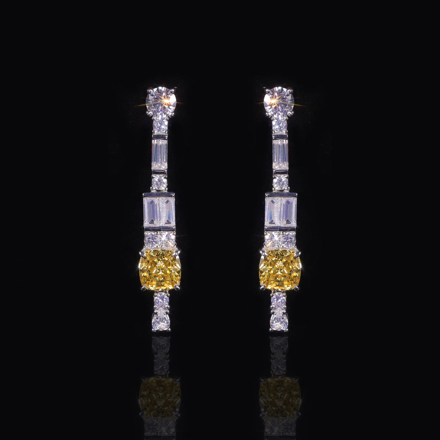 Luxury Yellow Diamond CZ Dangle Earrings - 925 Sterling Silver by Choosen Jewelry