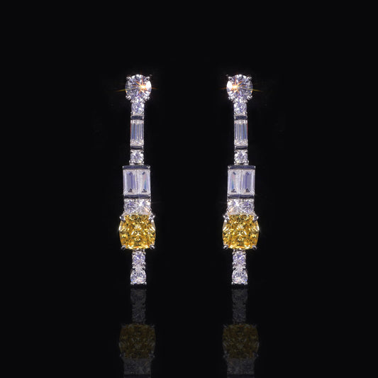 Luxury Yellow Diamond CZ Dangle Earrings - 925 Sterling Silver by Choosen Jewelry