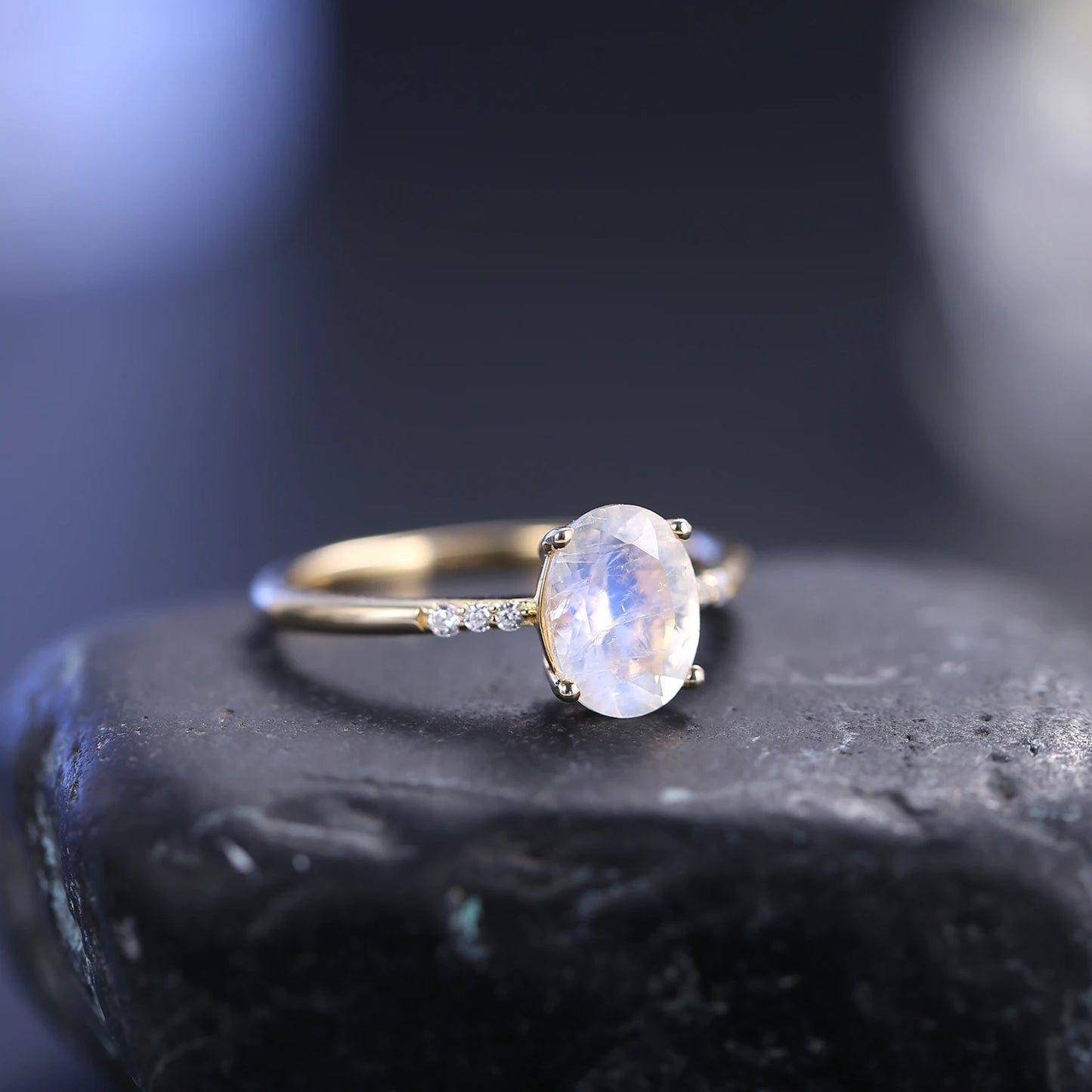 Elegant 18K Gold Filled Moonstone Engagement Ring with CZ in 925 Sterling Silver - Handmade Jewelry - Perfect Gift for Women