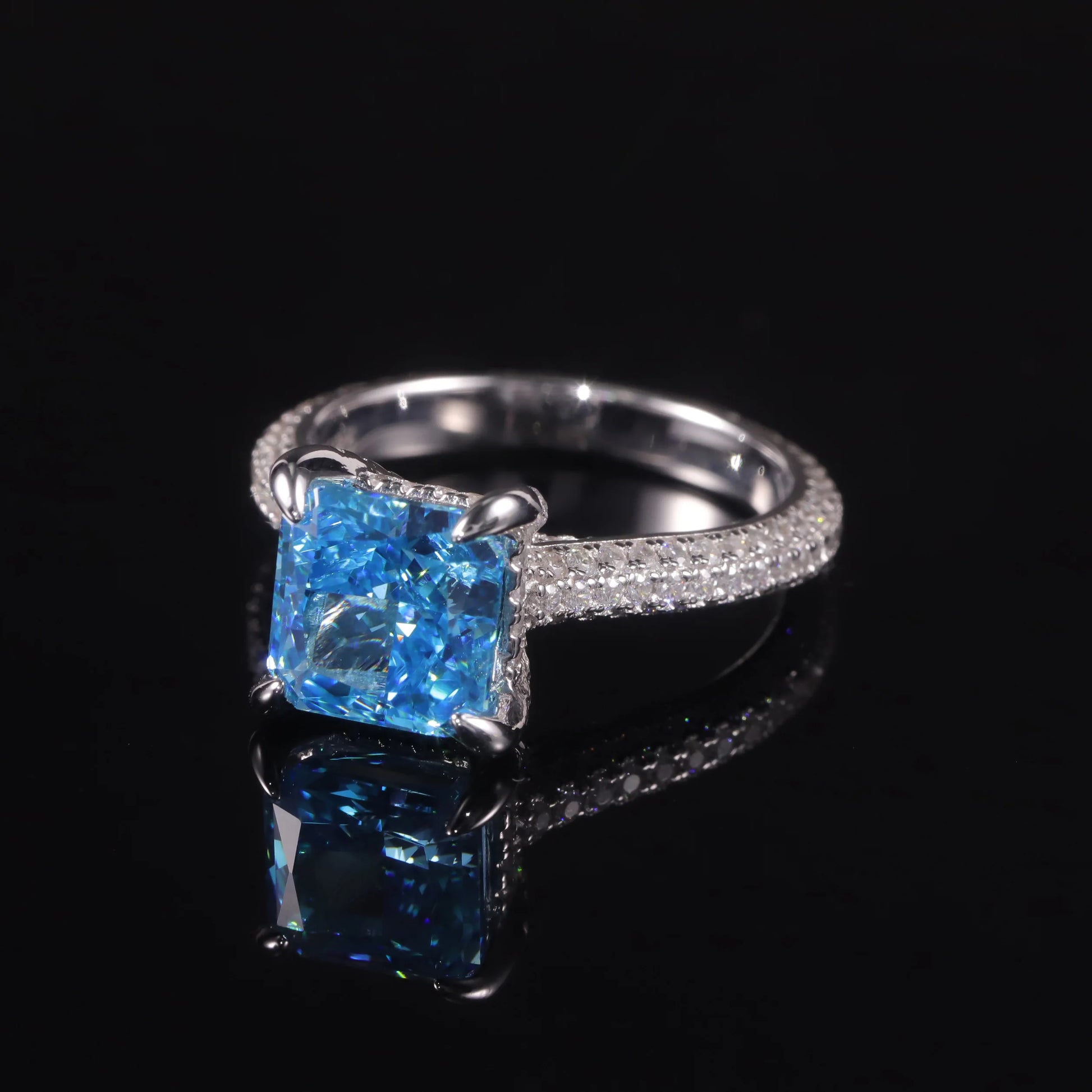 Aqua Blue Cushion CZ Engagement Ring - 925 Sterling Silver - Choosen Jewelry