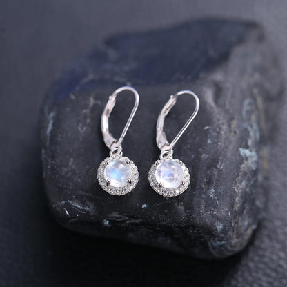 925 Sterling Silver Natural Moonstone Leverback Dangle Earrings for Women – Wedding Fine Jewelry, Milky Blue Gemstone Earrings