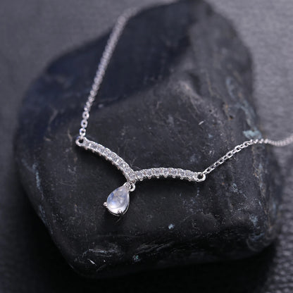 June Birthstone Moonstone V Shape Necklace - 925 Sterling Silver Pendant by Choosen Jewelry