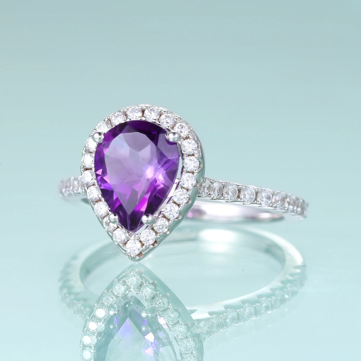 Pear Amethyst Halo Ring 925 Sterling Silver - Choosen Jewelry Engagement Promise Ring