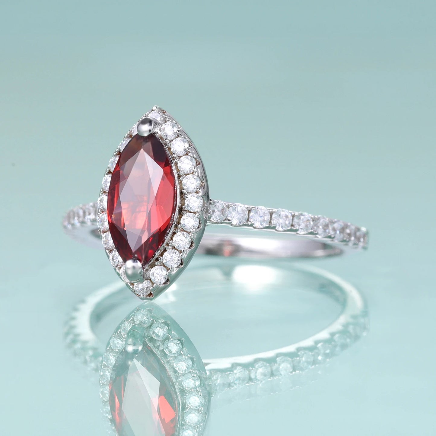 Marquise Cut Garnet Halo Engagement Ring in Sterling Silver by Choosen Jewelry