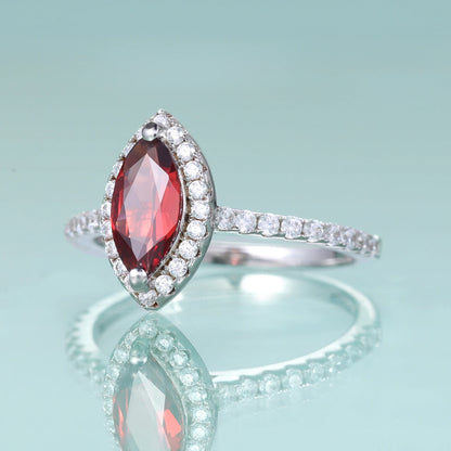 Marquise Cut Garnet Halo Engagement Ring in Sterling Silver by Choosen Jewelry