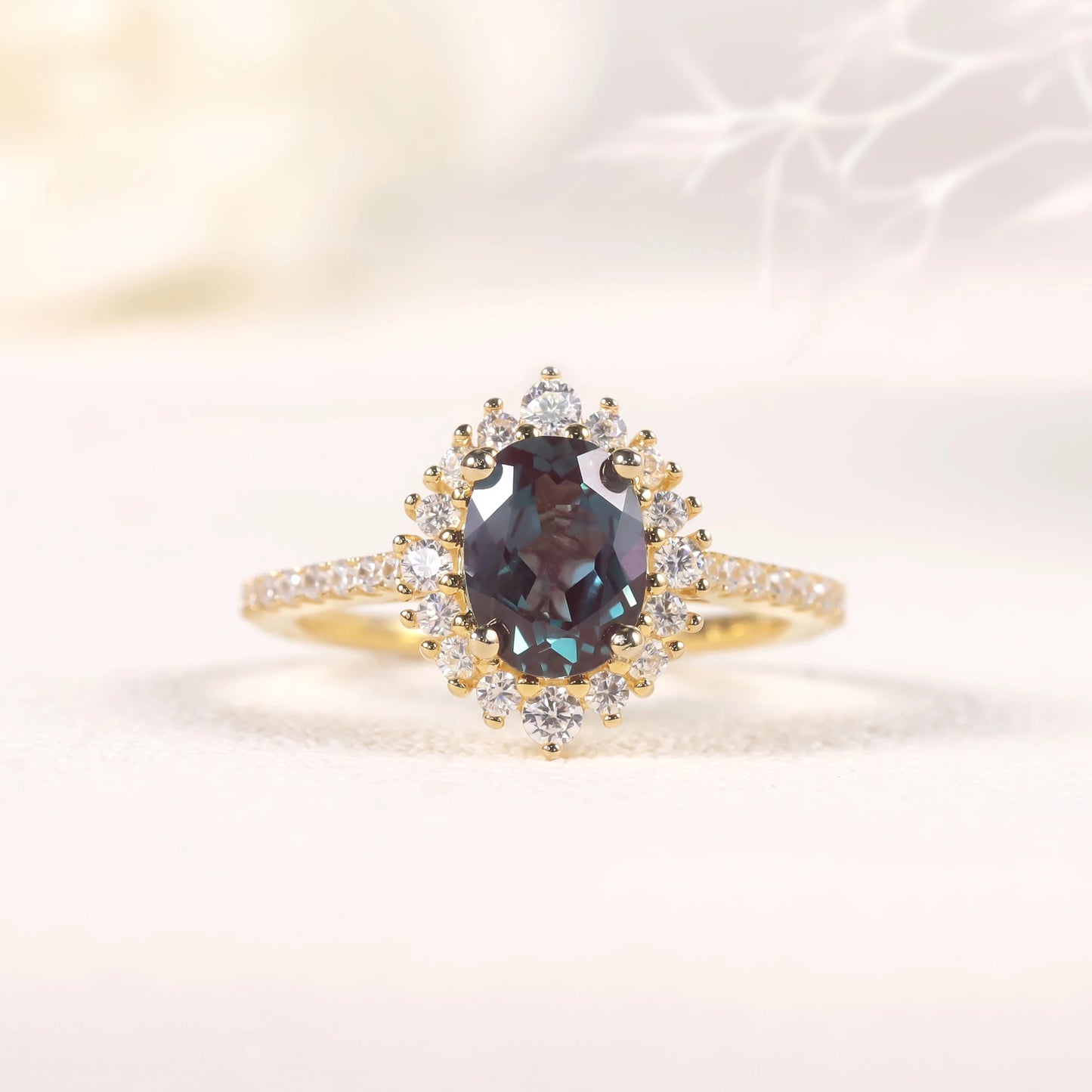 Oval Alexandrite Engagement Ring | Choosen Jewelry Sterling Silver Halo Bridal Ring