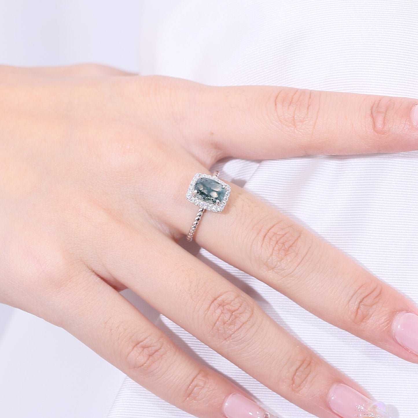 moss agate engagement ring