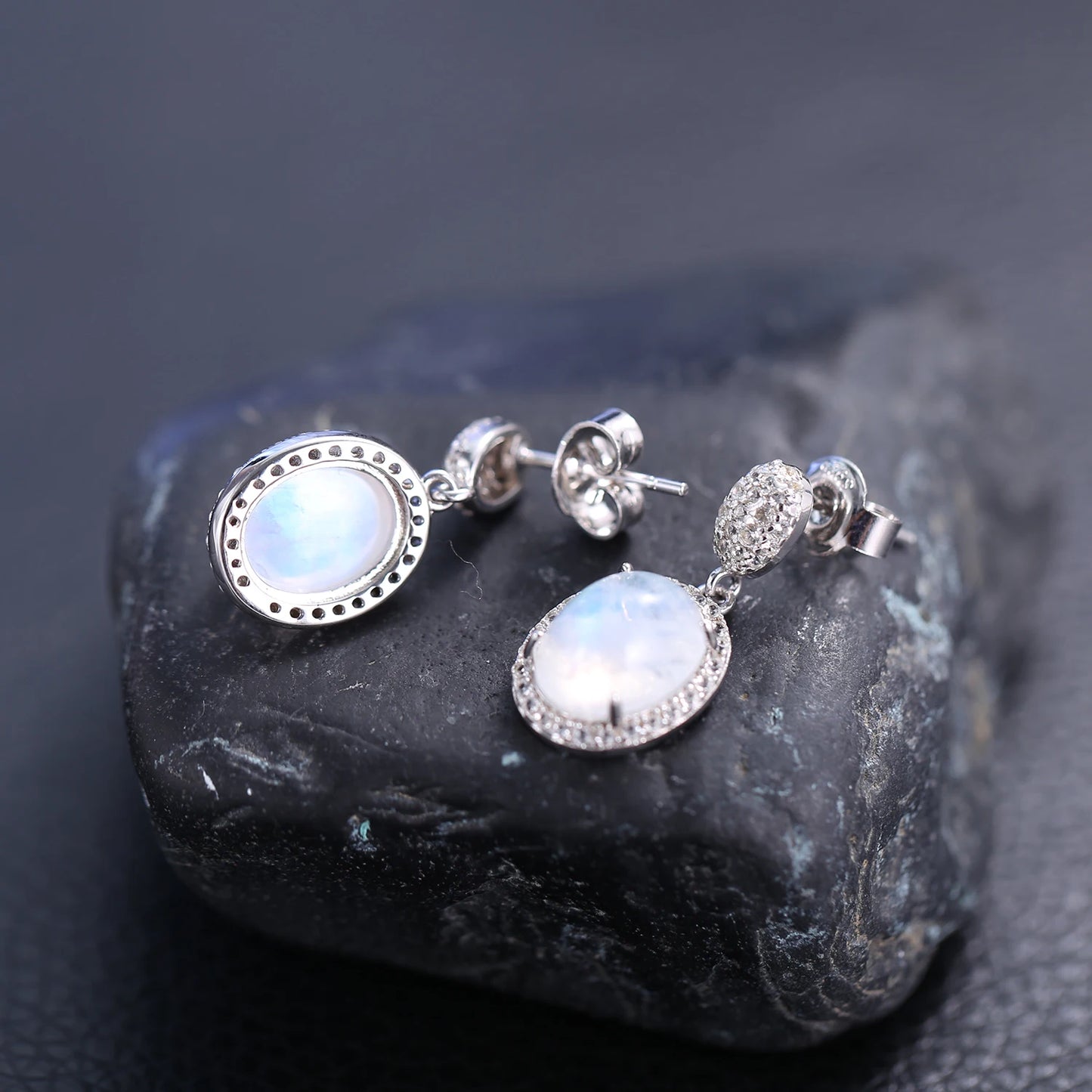 Exquisite 925 Sterling Silver Milky Blue Moonstone Dangle Earrings with Sparkling CZ for Women - Perfect Wedding Jewelry and Elegant Gift