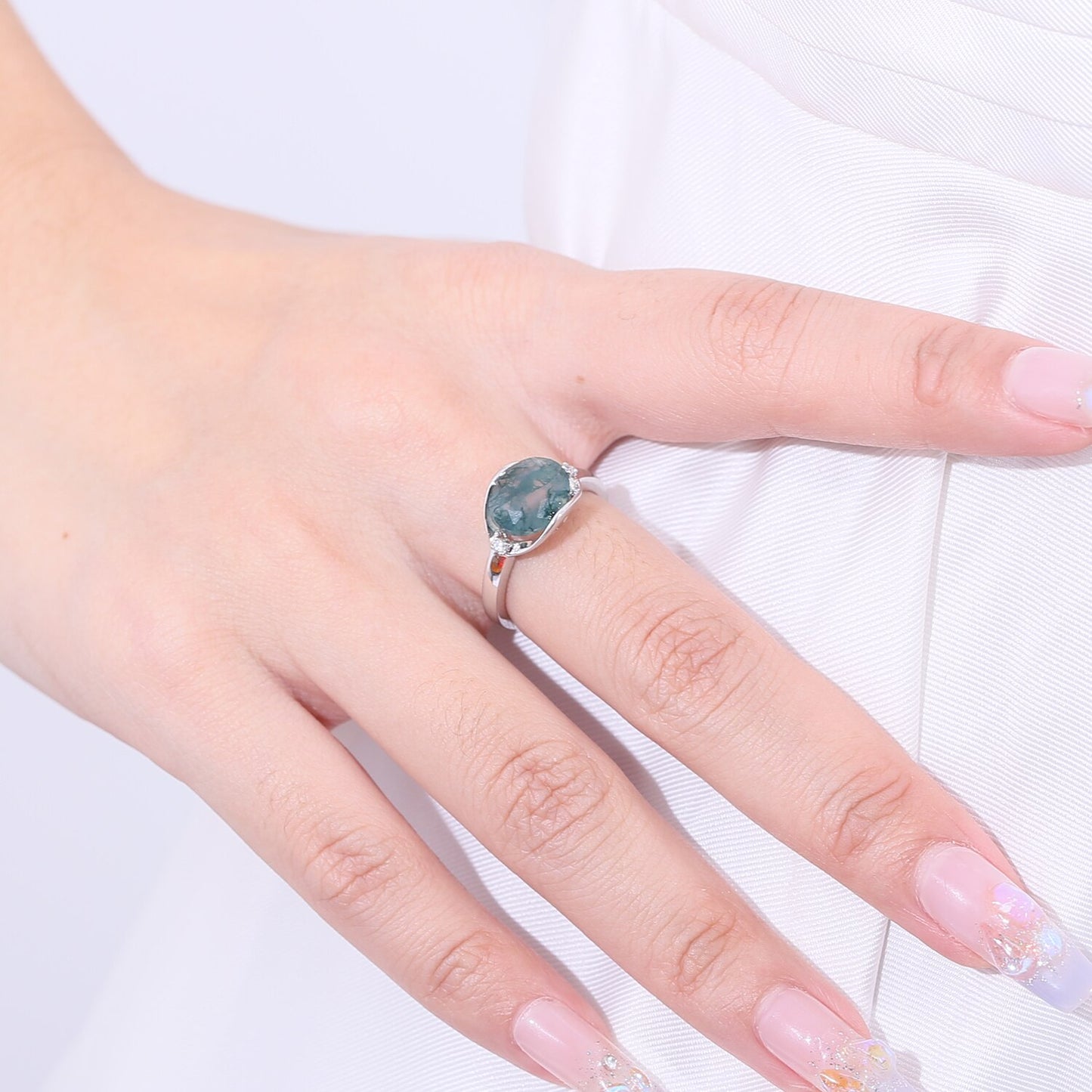 Silver Moss Agate Ring