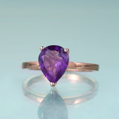 Elegant Pear-Shaped Amethyst Engagement Ring - 925 Sterling Silver | Choosen Jewelry