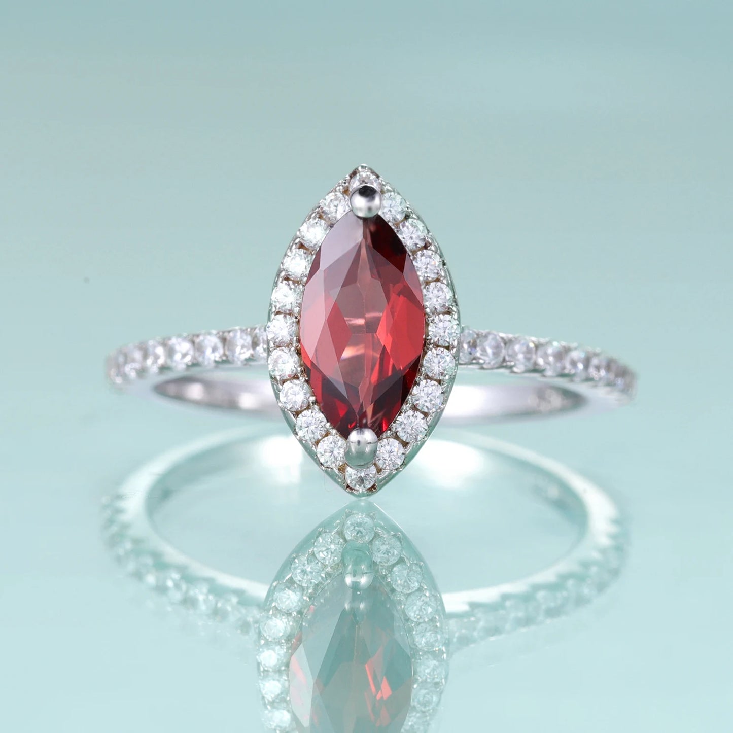 Marquise Cut Garnet Halo Engagement Ring in Sterling Silver by Choosen Jewelry