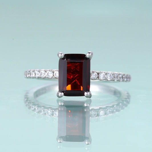 Emerald Cut Garnet Engagement Ring | Art Deco 925 Sterling Silver | Choosen Jewelry