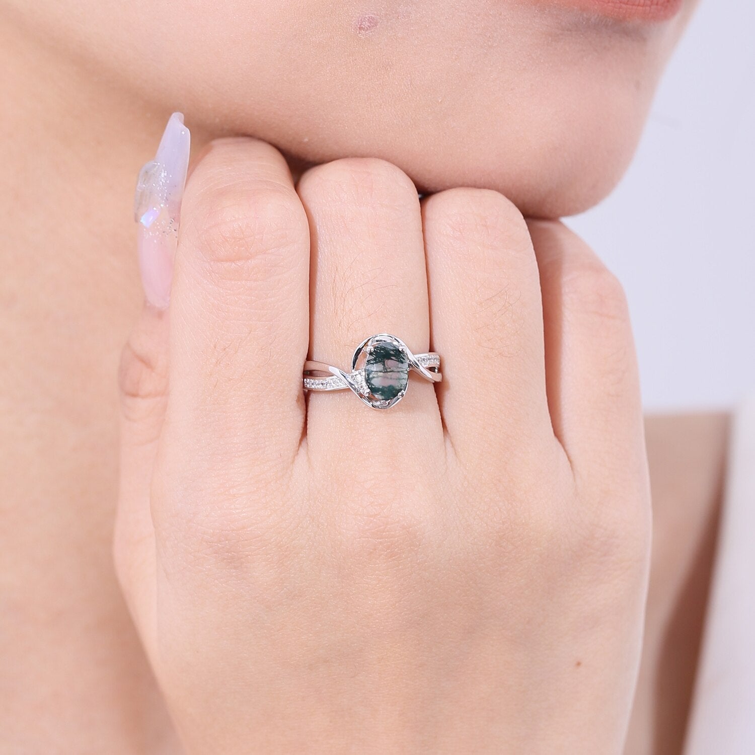 moss agate promise ring