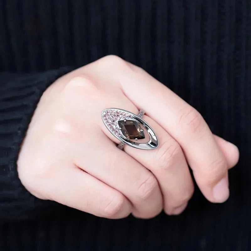 Vintage Gothic Smoky Quartz Ring | 925 Sterling Silver | Choosen Jewelry