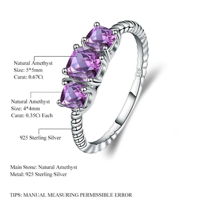 Natural Amethyst Three Stone Stackable Ring | 925 Sterling Silver | Choosen Jewelry