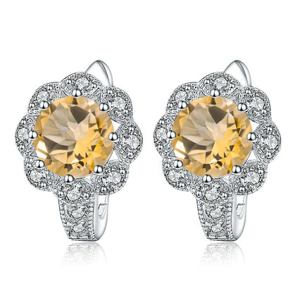 Round Cut Citrine Gemstone Halo Earrings, Cute Earings for Women