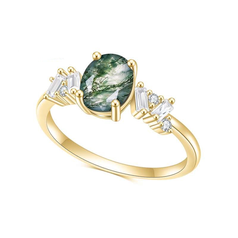 Yellow Gold Plated Moss Agate Ring