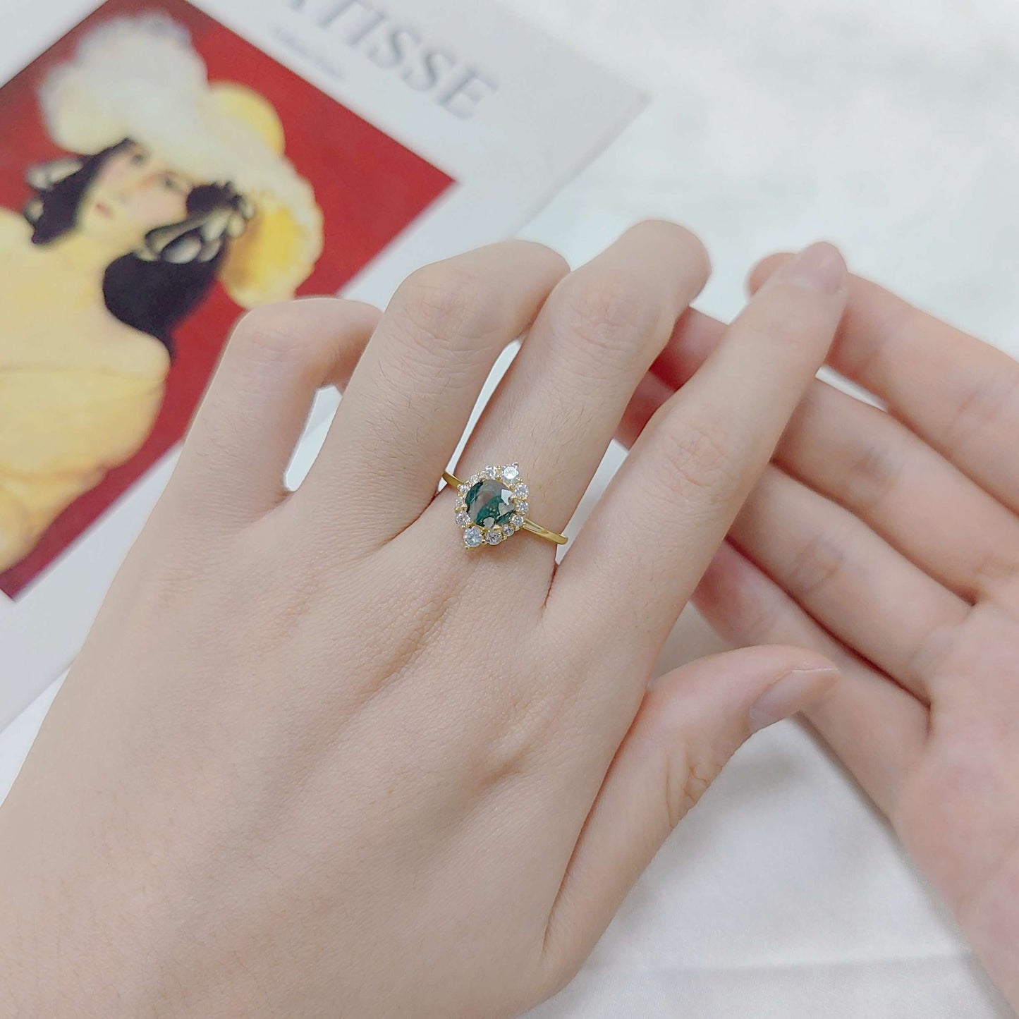 moss agate ring engagement