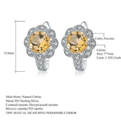 Round Cut Citrine Gemstone Halo Earrings, Cute Earings for Women