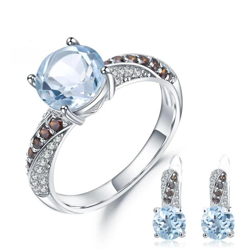 Choosen Jewelry: Natural Sky Blue Topaz and Smoky CZ Sterling Silver Wedding Set