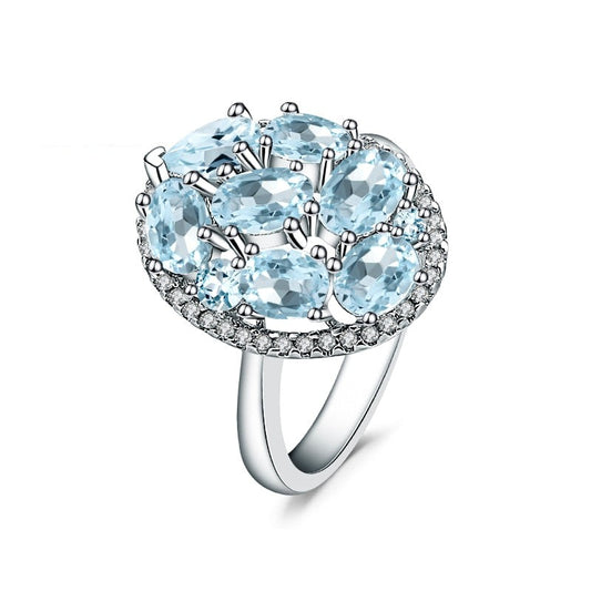 Oval Cut Sky Blue Topaz Ring, 925 Sterling Silver