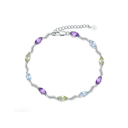 Multi Stone Bracelet, Blue Topaz-Peridot-Amethyst, Silver Gemstone Bracelets