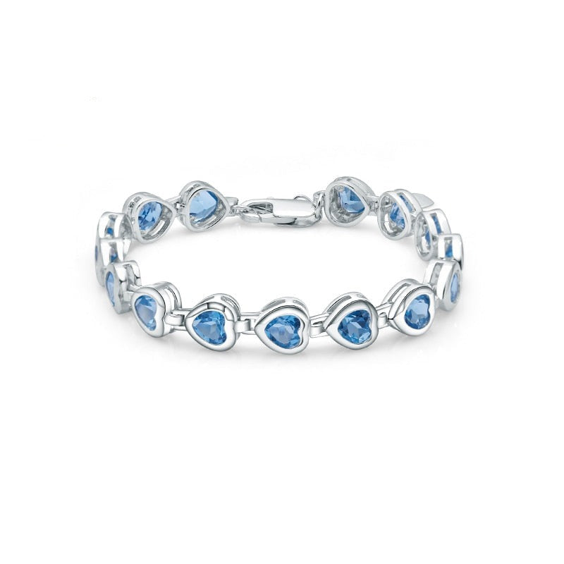 6x6mm Heart Shaped Swiss Blue Topaz Chain Link Bracelet, 925 Sterling Silver