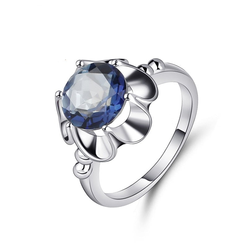 Lolite Mystic Quartz Flower Ring, 6 Prong Set in 925 Sterling Silver