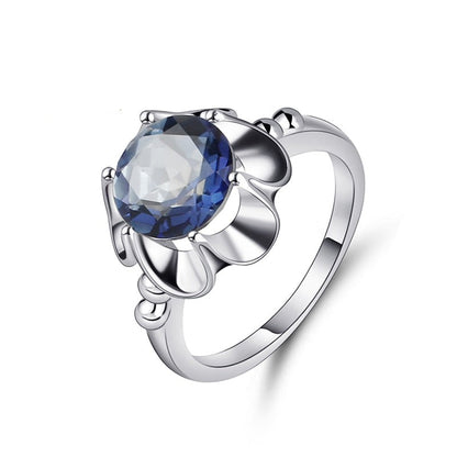 Lolite Mystic Quartz Flower Ring, 6 Prong Set in 925 Sterling Silver