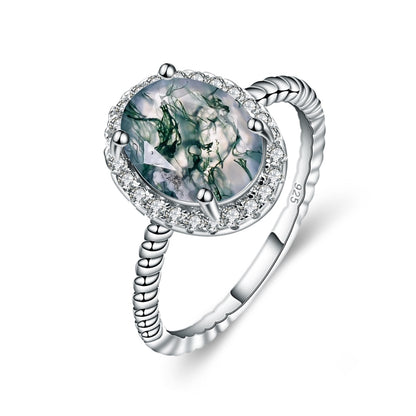 moss agate engagement ring