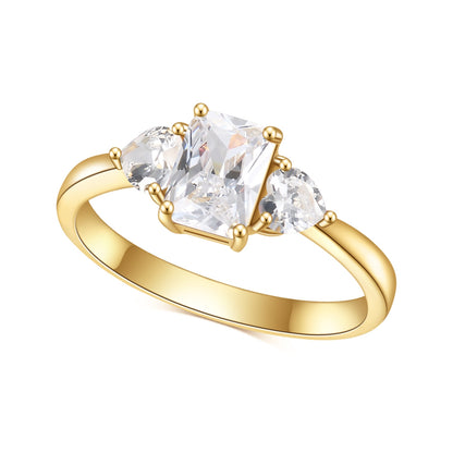 Three Stone Ring Yellow Gold Plated 